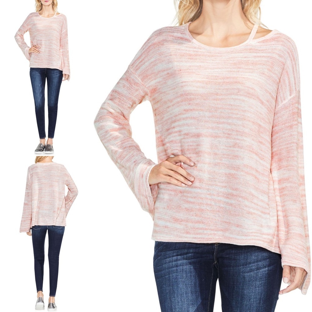 Two by Vince Camuto Sweater Cold Shoulder Knit Marled Pink XS Lounge Soft Girl